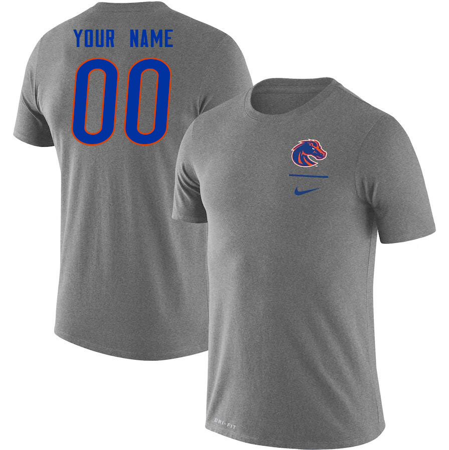 Custom Boise State Broncos Name And Number College Tshirt-Gray - Click Image to Close